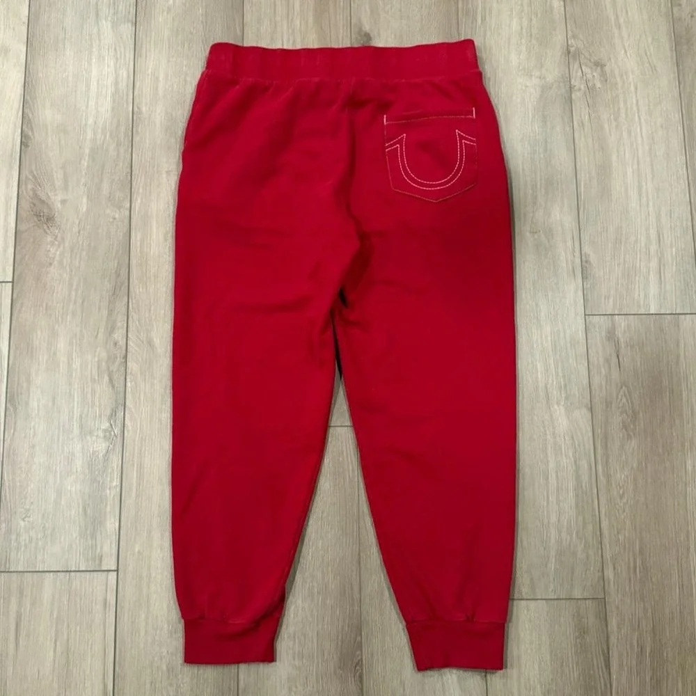 True Religion Mens Red Joggers Horseshoe Logo Sweatpants Size L